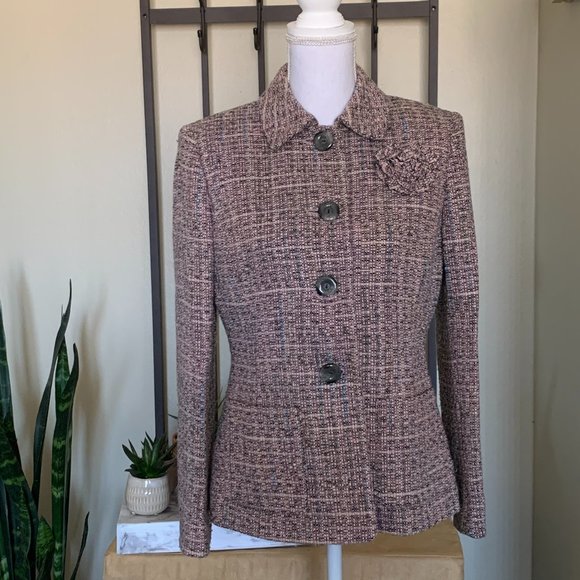 Tahari Jackets & Blazers - TAHARI by Arthur S. Levine - Rose/Brown Tweed Jacket - Size 8P